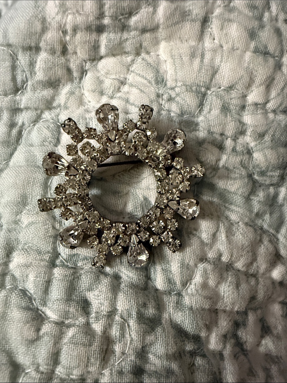Crystal Sunburst Brooch - Silver Tone
